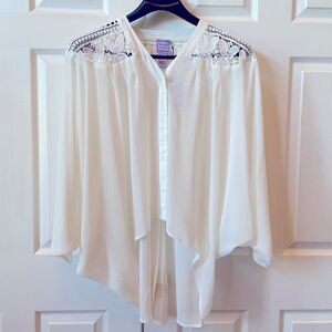 IVORY CREPE ANGEL WING SLEEVE HI-LOW FRONT BUTTON BLOUSE SIZE XL NWT